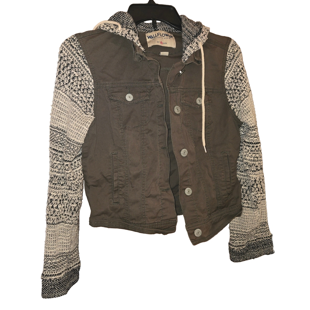 Wallflower Army Green Jacket with Knit Sleeves and Hood